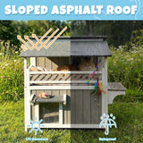 Pawbuilt Outdoor & Indoor Wooden Cat House, Weatherproof Two-Story Cat Shelter, Enclosed Multi-Level Cat Home for Cats