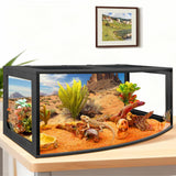 PROLEE Bearded Dragon Tank, Curved Reptile Enclosure with 3-Side Clear Acrylic Panels, Spacious Lizard Tank with Metal Mesh Top and Lockable Door for Reptile Habitat (Black, 48" Length,80 Gallons)