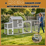 Large Mobile Chicken Coop for 4–6 Chickens with Wheels, 95” Wooden Chicken House with Nesting Box, Weatherproof Asphalt Roof, Predator-Proof, Backyard Expandable Hen House