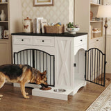 IHUESHO 43.3" Furniture Style Dog Crate with 3 Storage Drawers, Heavy Duty Wood Pet Kennel with Removable Feeder, Modern End Table Dog House with Dual Doors for Large Dogs (41-70 lbs) (Black)