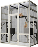 70" Large Outdoor Catio Cat Enclosure, Wood Cat Patio with Waterproof UV-Resistant Roof, Cats Shelter with 5 Platforms and 2 Resting Box, and Secure Rust-Proof Wire for Backyard or Patio
