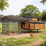 MEDEHOO Large Chicken Coop with Run, Mobile Chicken House with Wheels and All-Around Iron Frame, Chicken Tractor Poultry Cage for 6-8 Chickens, Nesting Box, Metal Pull-Out Tray