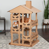 Furhaven Cardboard Cat House Tower Playground, Multi-Level Cat Tree Hideout Scratcher with Catnip