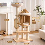 Kicari Modern Solid Wood Cat Tree for Indoor Cats Large Adult, 50in Tall Cat Tower with Sisal Scratching Posts, Cat Scratcher Cardboard, Cozy Cat Beds Cave Condo, Multi-Level Cat Furniture