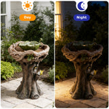 29.53" Tall Water Fountain Outdoor with Birds, Bird Bath Fountain with Removable Feeding Bowl Tree Trunk Design Resin Freestanding Water Fountains for Outside, Garden, Patio, Lawn, Yard