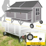 Chicken Coop Super Large Mobile Hen House with Wheels,Strong Iron Frame Outdoor Poultry Cage with Nesting Box,Duck Coop,Rabbit Cage Waterproof