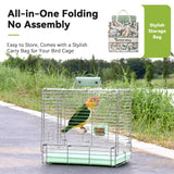 YOOSO WING Bird Carrier Travel Cage - 304 Stainless Steel Portable Folding Bird Travel Cage with Parrot Feeder Cups & Standing Perch for Smaller Birds Conures Lovebird Cockatiel Parakeets (Green)