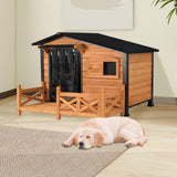 Dog House for Outdoor Use with Matel Frame, Waterproof Design- All-Weather Wooden Kennel with Sliding Window & Metal Frame (Wood, L)