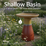 Sunnydaze 21" H Ceramic Bird Bath for Outside - Hand-Painted Outdoor Bird Bath Bowl, UV/Frost-Resistant Finish - Lemon Cognac