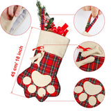 Syhood 3 Pieces Pet Christmas Stockings Dog Cat Christmas Stockings 18'' Paw Pattern Stockings for Xmas Tree Fireplace Hanging Christmas Party Decorations Gift(Simple Plaid,Linen,Cotton)