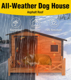 Aivituvin Heated Dog House Outdoor with Heating Blanket, Insulated Dog Kennel Waterproof with All-Around Iron Frame, Sliding Window, PVC Curtain - Natural