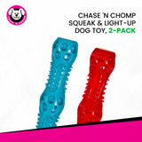 Chase 'n Chomp Squeak and Light Up Sticks Dog Toy, Mental & Physical Stimulation, Large, 2 Pack