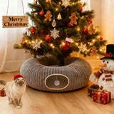 MOYMO Cat Tunnel Bed for Indoor Cats, Peekaboo Cat Cave Bed,Soft Cat Donut Tunnel for Kitten Large Cats, Grey