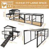 PetsCosset 116" L Large Chicken Coop and Run, Hen House with 4 Nesting Box Boxes, Rabbit Hutch Poultry Bunny Cage for 4-6 Chickens with 4 Perches, Removable Tray and Ramp and UV-Resistant Roof Panel