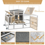 PetsCosset Chicken Coop with Run, Mobile Hen House with Wheels, Indoor/Outdoor Rabbit Hutch, Predator-Resistant, Nesting Box, 3 Perches, Tray, Combinable Design, for Chickens and Bunnies, Grey