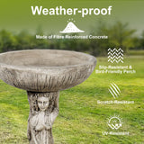 SunJet 25” High x 17” Diameter Outdoor Bird Bath with Goddess Pedestal Design - Fibre Reinforced Concrete Birdbaths for Garden, Patio, Yard, Lawn Décor