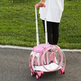 gihusrzx Pet Trolley Case with Upgraded Detachable Silent Wheels, Clear Ventilation Holes Cat Dog Carrier, Cat Dog Carrier with Telescopic Handle, Perfect for Traveling/Taking a Walk Pink