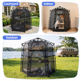 Catio Outdoor Cat Enclosure Pop up Cat Tower Tent Cat Playpen w/Breathable Mesh Portable Catio Kitten Pet Animal Play Pen Indoor Enclosed Kitty Patio Balcony Camping(Hexagonal,XL)