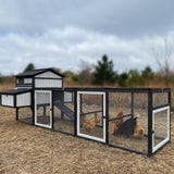 PetsCosset Extra Large Chicken Coop 116" L Wooden Poultry Cage with Run Hen House Outdoor Indoor Chicken Houses for 4-6 Chickens 4 Nesting Boxes, 4 Perches, Tray, Combinable, Gift for Chicken Lovers