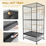GarveeHome 66 Inch Large Bird Cage, Bird Cage with Rolling Storage Stands, Feed Bowls, Wide Tall Parrot Cage for Parakeets, Conures, Cockatiel, Cockatoo (Black 66 in)