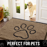 Smiry Dog Door Mat for Muddy Paws, Absorbent Dirt Trapper Non Slip Quick Dry Washable Chenille Mat for Mud Dogs, Entry Rug for Indoor and Outdoor (47x24 Inches, Camel and Black)