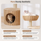BUMUBI Modern Rattan Cat Tree House Condo Tall Heavy Duty Cat Climbing Tower with Scratching Post,Basket,Bed,and Stand for Indoor Large Adult Cat