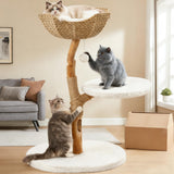 BUMUBI Modern Adult Cat Tree for Large cat Solid Wood Cat Tower for Indoor Cat Tall Cat Condo Cat Climbing Tower with Scratching Post Bed