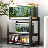 ZENITHLIVING 3-Tier Aquarium Stand, Heavy Duty Metal Fish Tank Rack, 31.5x18x34 Inches, Adjustable Shelves, Waterproof Black Storage Unit, 660 lbs Capacity
