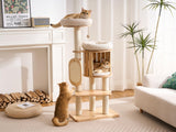 Kicari Modern Solid Wood Cat Tree for Indoor Cats Large Adult, 50in Tall Cat Tower with Sisal Scratching Posts, Cat Scratcher Cardboard, Cozy Cat Beds Cave Condo, Multi-Level Cat Furniture