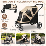 Dog Stroller for Medium Dogs 88lbs with Ramp for Easy Access Foldable Khaki