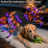 Camlinbo 24 LED Spider Dog Halloween Costume for Small Medium Large Dogs, Furry Giant Spider with Orange Purple Lights Puppy Pet Costume Outfits Clothes Funny Halloween Costume Party Cosplay