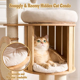 Kicari Modern Solid Wood Cat Tree for Indoor Cats Large Adult, 50in Tall Cat Tower with Sisal Scratching Posts, Cat Scratcher Cardboard, Cozy Cat Beds Cave Condo, Multi-Level Cat Furniture