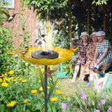 YALINKA Metal Bird Bath for Outside, Detachable Birdbath Sturdy 5-Prong Stake Base with Bowl & Decorative Birds, Durable Iron Garden Birdbath & Feeder for Patio Wildlife Décor (Retro Yellow)
