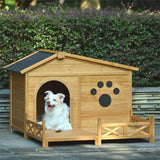 48 '' Large Cabin-Style Dog House with Porch - All-Weather Outdoor & Indoor Wooden Dog Crate for Large Breeds, Solid Fir Construction with Asphalt Roof & Dual Doors (Natural, 26-40LBS)