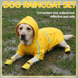 Klyyo Clyro 3 Pcs Dog Raincoat Shoes and Leash Set with Reflective Strip Yellow Adjustable Waterproof Rain Jacket Coat Poncho Hoodies for Small Medium Dogs Pets Walking