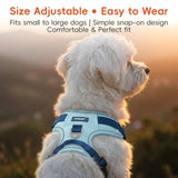 Blue Dog Harness Leash Collar Set, No Pull Reflective Dog Vest Harness with Control Handle, Adjustable Breathable Pet Harness for Small Medium Dogs Walking Training
