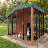 Aoxun 7' x 5' Large Outdoor Cedar Wood Dog House, Weatherproof Dog Kennel with Roof, Rear Door, Secure Lock & Built-in Storage for Medium to Large Dogs