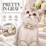 Pearl Bow Tie Cat Collar, Breakaway Adjustable Woven Pet Collar