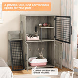 GAOMON Litter Box Enclosure With Platform, Double Layer Hidden Furniture, Modern Villa Cabinet With Ladder, Cat Washroom Indoor, Grey