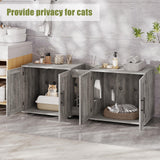 GAOMON Litter Box Enclosure with Double Cage, Cat House,Hidden Litter Box Enclosure Furniture for 2 Cats, Wooden Enclosed Cat Litter Box Furniture,55”L x 17.7”W x 22.5”H, Grey