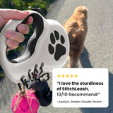 Award-Winning Retractable Dog Leash for Small and Medium Dogs (Max 55 lbs), Clip & Go System with Reflective Tape and Ergonomic Handle, Includes Clips, Poop Bag Holder and Dispenser, White