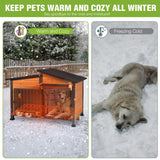 GUTINNEEN Large Heated Dog House Outdoor Insulated Dog Kennel Weatherproof with Safe Heating Pad, Chew-Proof Metal Frame, Rotatable Spill-Proof Bowl for Large Dog Breeds, 39.7" L x 25.5" W x32.2 H