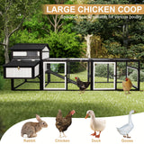 PetsCosset 116" L Large Chicken Coop and Run, Hen House with 4 Nesting Box Boxes, Rabbit Hutch Poultry Bunny Cage for 4-6 Chickens with 4 Perches, Removable Tray and Ramp and UV-Resistant Roof Panel