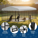 10 x 20 FT Large Outdoor Dog Kennel, Heavy Duty Outside Dog Kennel with Waterproof Cover Roof, Galvanized Metal Frame, Secure Lock, and Included Bowls for Backyard, Park, or Garden
