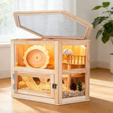 Hamster Cage with Chewproof Wood Top,Guinea Pig Cages, Two Story Hamster Habitat with Clear Acrylic Sheets Solid Built, Small Animal Cage (Fir, 31X20X20 inch)