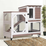 Gutinneen 2-Story Rabbit Hutch with Chew-Proof Ramp & Leak-Proof Trays - Indoor/Outdoor 39.3" Wooden Rabbit Cage with Wheels for Rabbits, Guinea Pigs