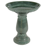 Sunnydaze Avignon Outdoor Ceramic Bird Bath - 18.75" H - UV- and Frost-Resistant - Pedestal Design - Green Mist
