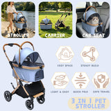 Chihuahua 3-in-1 Foldable Pet Stroller 4-Wheel for Small Dogs, Cerulean