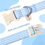 ARING PET Stripe Dog Collar, Cute Spring Summer Blue Stripe Pet Collars with Bow Charm for Puppy Small Medium Large Boy Girl Dogs-XS, for Daily Outdoor Walking Training
