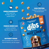 Dibs Pets Freeze-Dried Beef Liver Dog Treats, 100% USA-Sourced Beef Liver, Made in USA, Single-Ingredient High-Protein Training Treats & Meal Topper, Grain-Free, No Additives, 4 oz